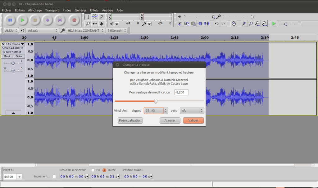 Audacity editing El Bandoneón's Chapaleando barro